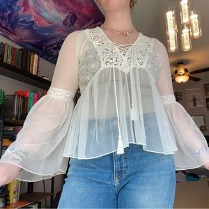 White sheer flowy blouse!